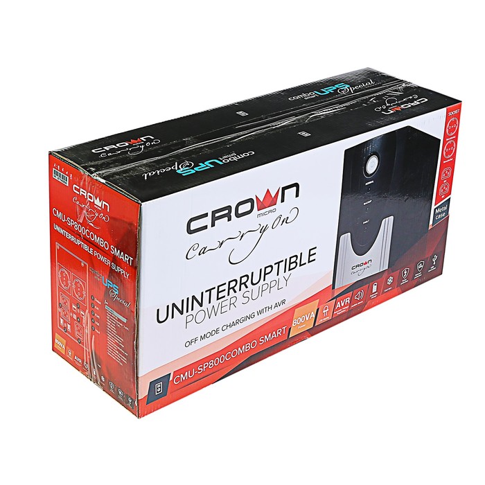 Источник бесперебойного питания Crown CMU-SP800 combo smart, 800 ВА, розетки Euro + IEC