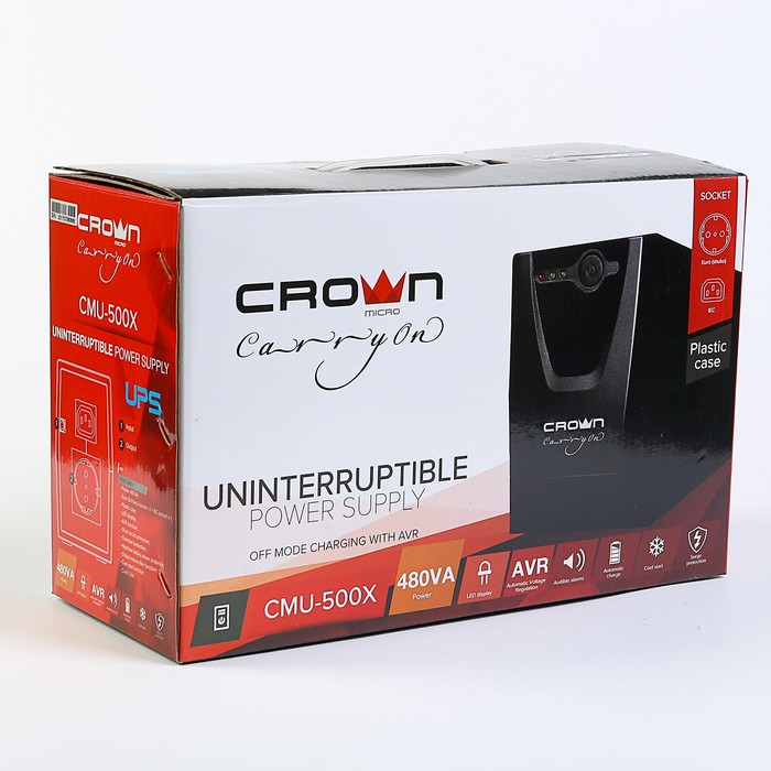 Источник бесперебойного питания Crown CMU-500X, 480 ВА, розетки IEC + Euro