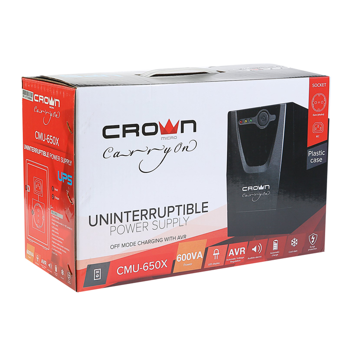 Источник бесперебойного питания Crown CMU-650X, 600 ВА, розетки IEC + Euro