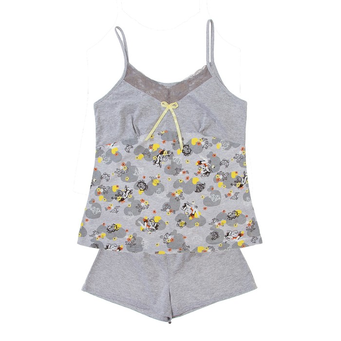 Пижама женская (майка, шорты) Симона цвет серый, р-р 48