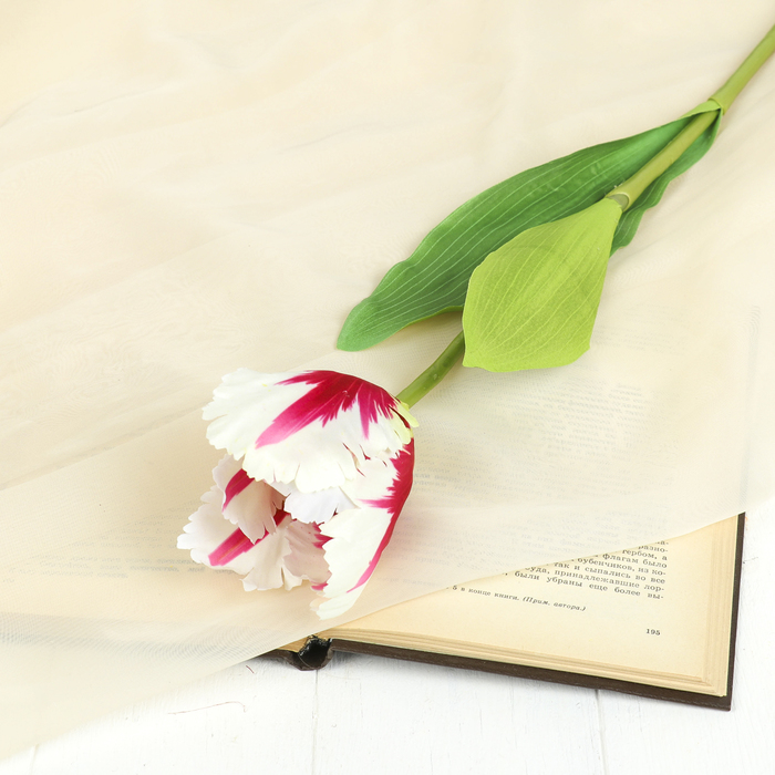 Цветок искусственный "Тюльпан Густо" 5*56 см, бело-малиновый