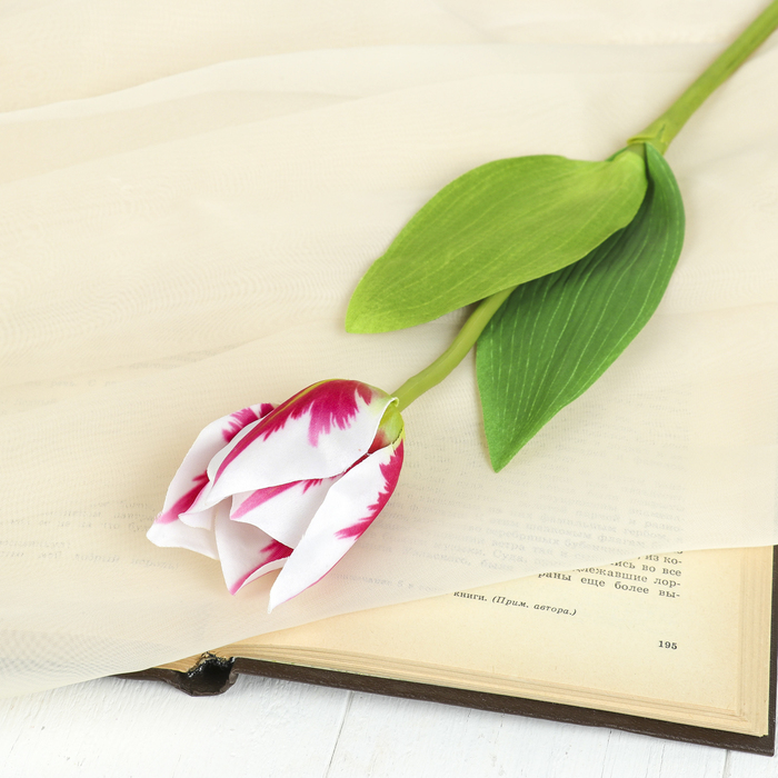 Цветок искусственный "Тюльпан Хавран" 4*34 см, бело-малиновый