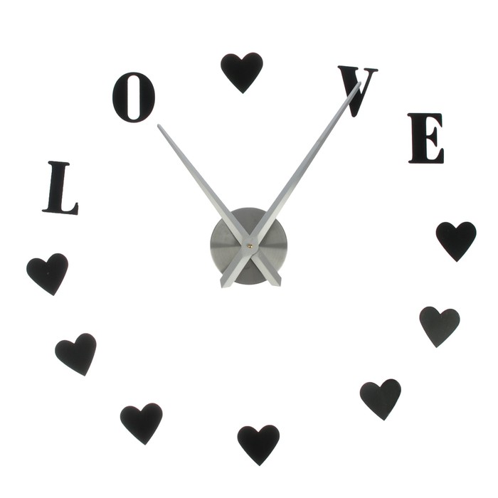 Часы-наклейка DIY "LOVE", сердечки вместо цифр, чёрные, 120см
