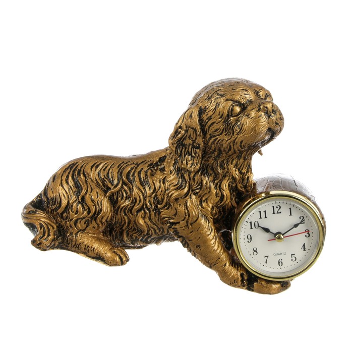 Часы настольные "Пес", цвет потускневшее золото, бат. 1АА, 22*15см