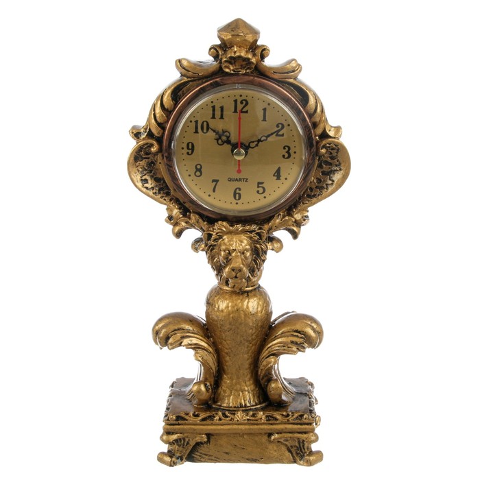 Часы настольные "Лев хранитель времени", цвет состаренное золото, бат. 1АА, 9*25см