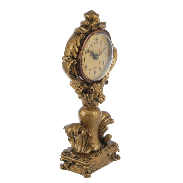 Часы настольные "Лев хранитель времени", цвет состаренное золото, бат. 1АА, 9*25см