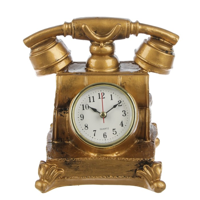 Часы настольные "Ретро-телефон", под старину, потертые, бат. 1АА, 13*15,5см