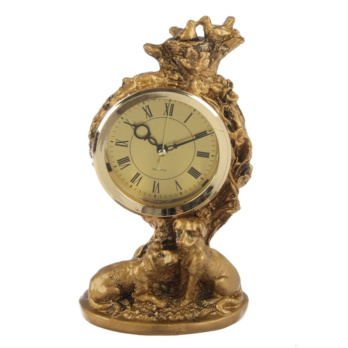 Часы настольные "Щенки", цвет состаренное золото, бат. 1АА, 13,5*25см