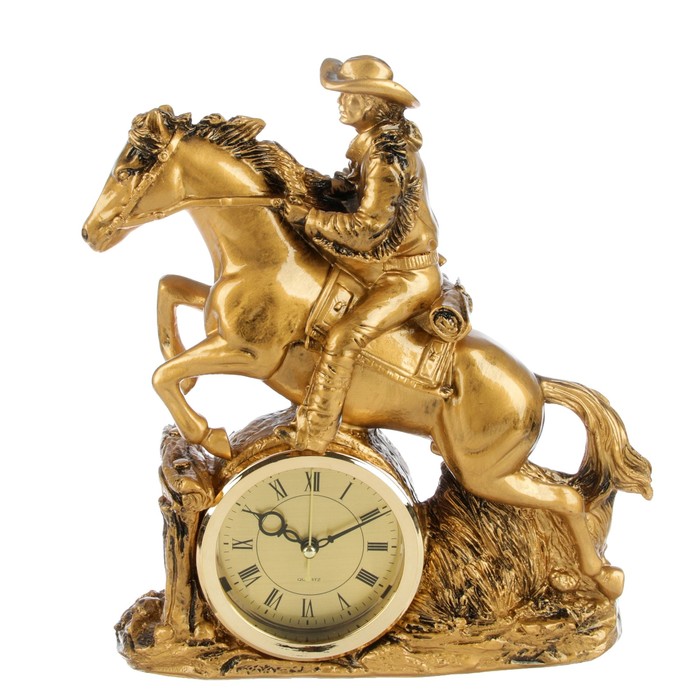 Часы настольные "Всадник на коне", цвет состаренное золото, бат. 1АА, 25*29см