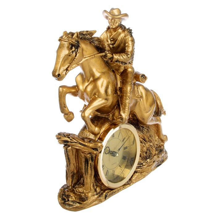 Часы настольные "Всадник на коне", цвет состаренное золото, бат. 1АА, 25*29см