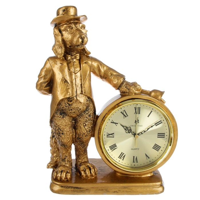 Часы настольные "Пес хранитель времени", цвет состаренное золото, бат. 1АА, 25*36см