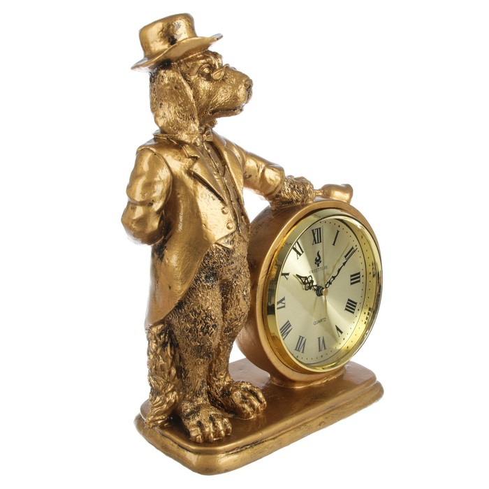 Часы настольные "Пес хранитель времени", цвет состаренное золото, бат. 1АА, 25*36см