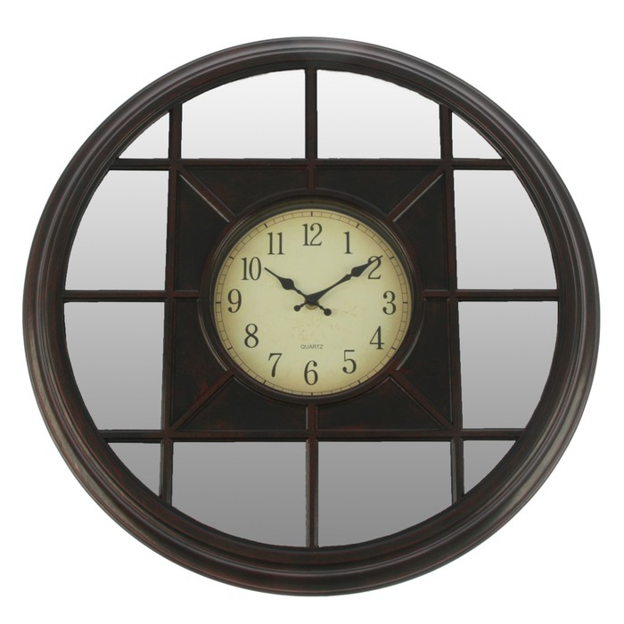 Часы настенные, серия Зеркала, круглые, внутри квадрат, циф-т под старину, чёрные, d=50 см