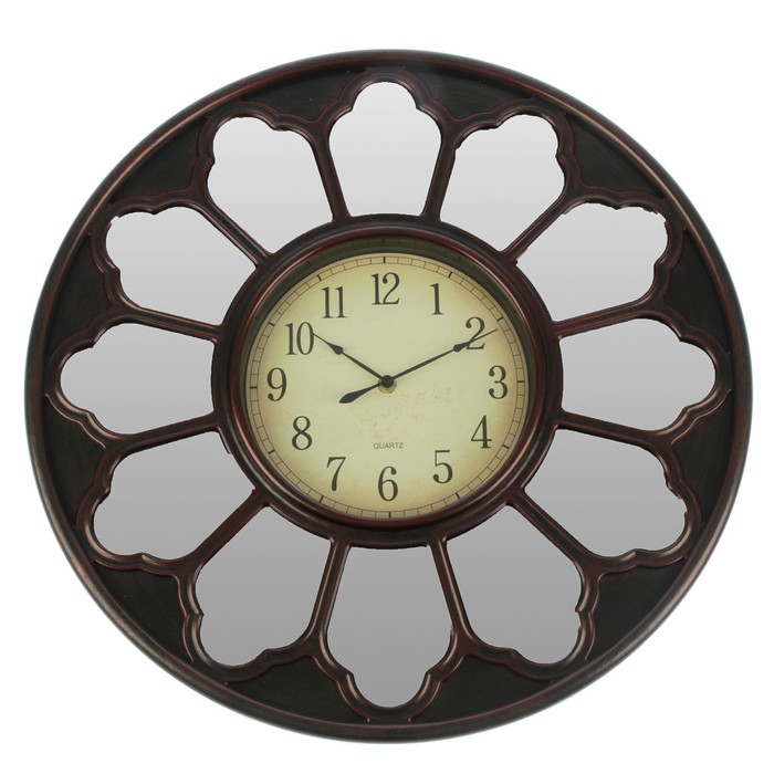 Часы настенные, серия Зеркала «Цветок», круглые, циф-т под старину, коричневые, d=50 см
