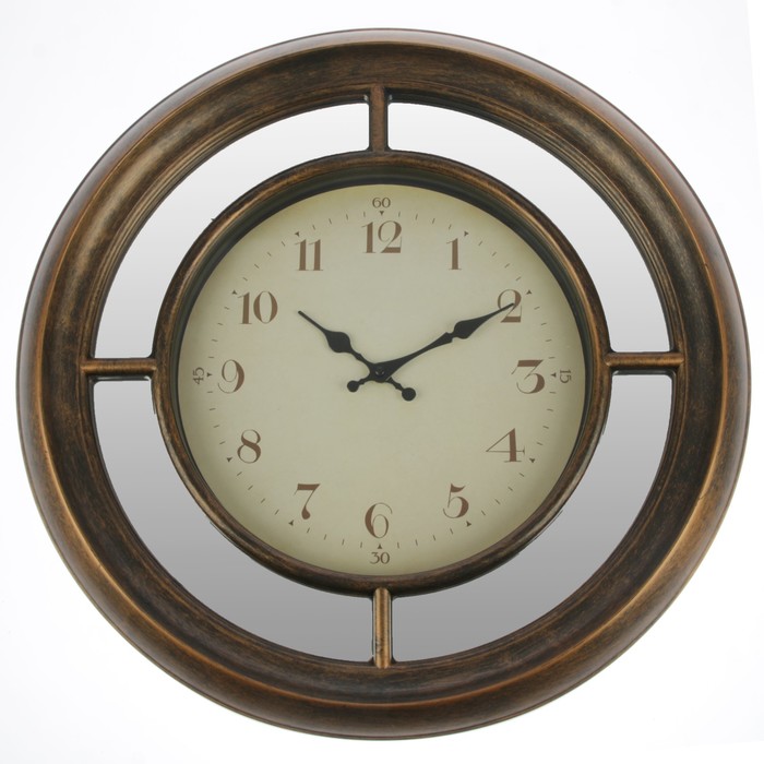 Часы настенные, серия Зеркала, круглые, зеркало по ободу, циф-т выцвел, бронзовые, d=56 см