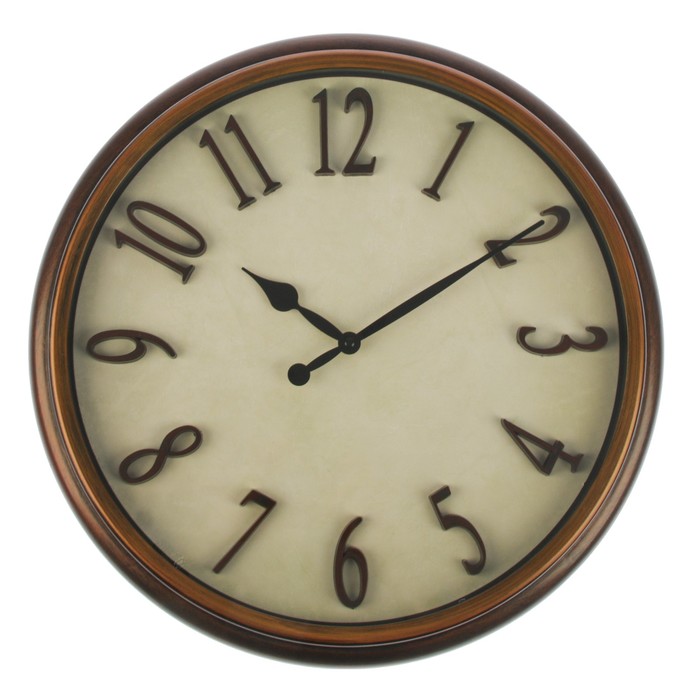 Часы настенные, круглые, объёмные цифры под дерево, цвет шоколадный, d=45 см