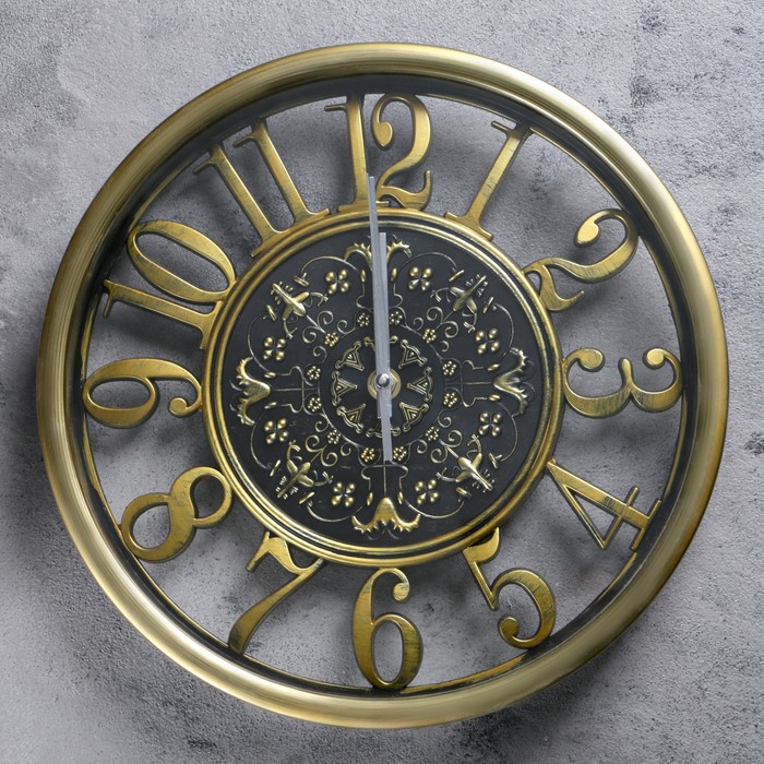Часы настенные, серия Цифры, круглые, цифры по кайме, циф-т с узором, золотые, d=30 см
