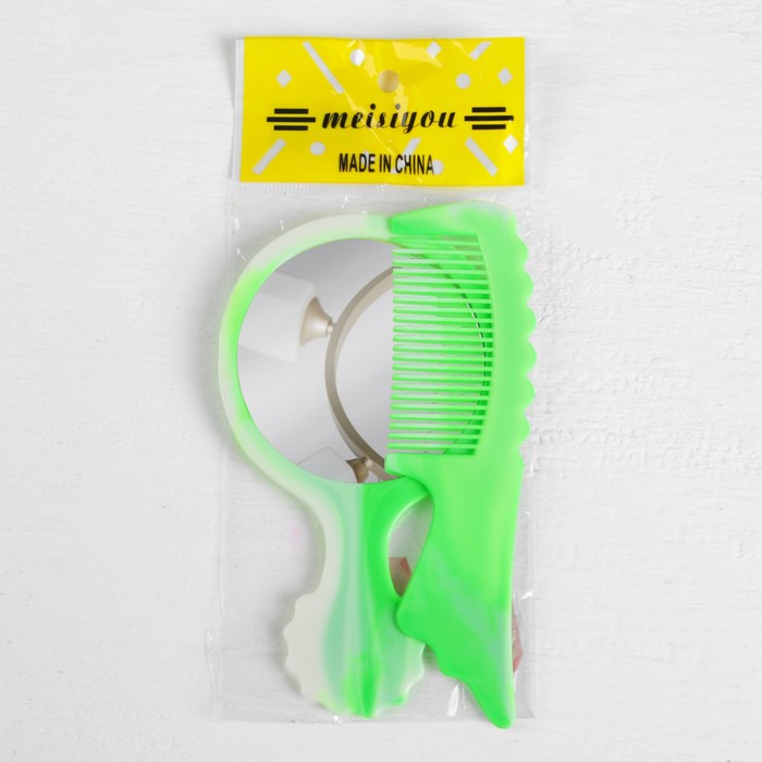 Набор 2 предмета: расчёска с ручкой, зеркало, 13см, цвет МИКС