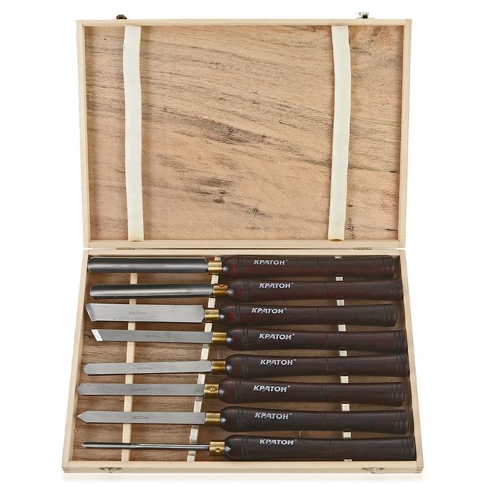 Набор токарных резцов "Кратон", 8 шт, деревянная рукоятка, легированная сталь