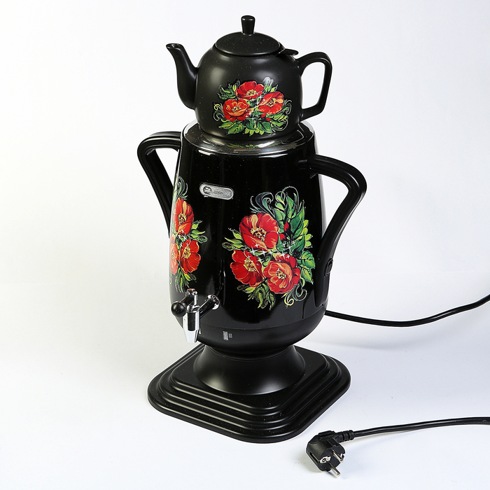 Самовар электрический "Добрыня" DO-424, 1850 Вт, 4 л, заварник 1 л, маки