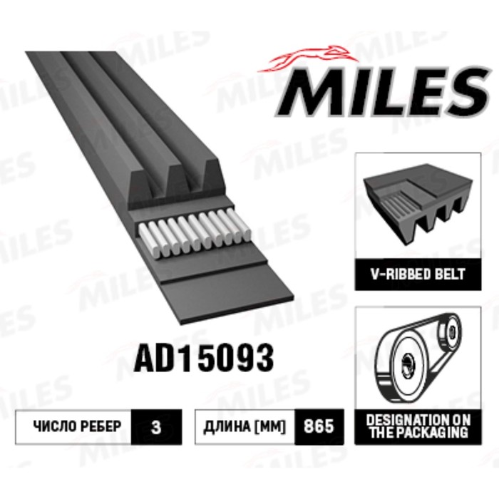 Ремень приводной MILES 3PK865 AD15093