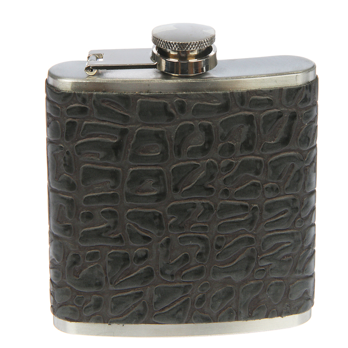 Фляжка 180 мл, кожзам, тиснение, чёрная, 8.5х9.5 см