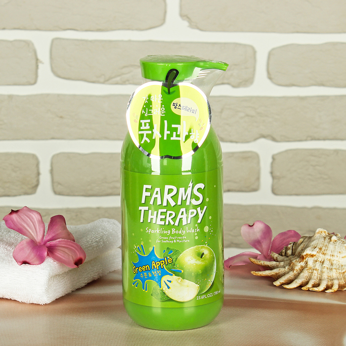Гель для душа Farms Therapy "Зеленое яблоко" на основе минеральной воды, 700 мл