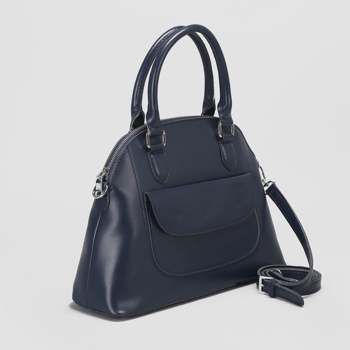 Сумка женская, отдел на молнии, наружный карман, длинный ремень, цвет синий