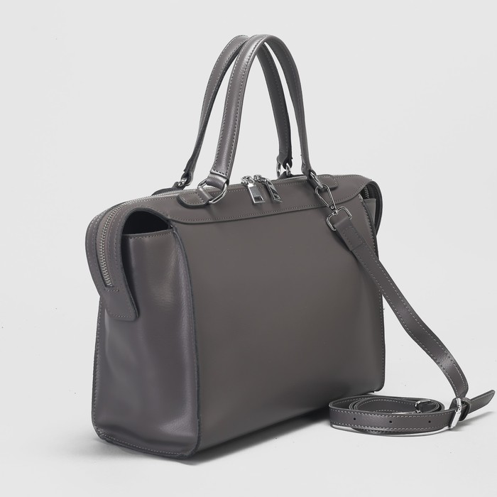 Сумка женская, отдел с перегородкой на молнии, наружный карман, длинный ремень, цвет серый