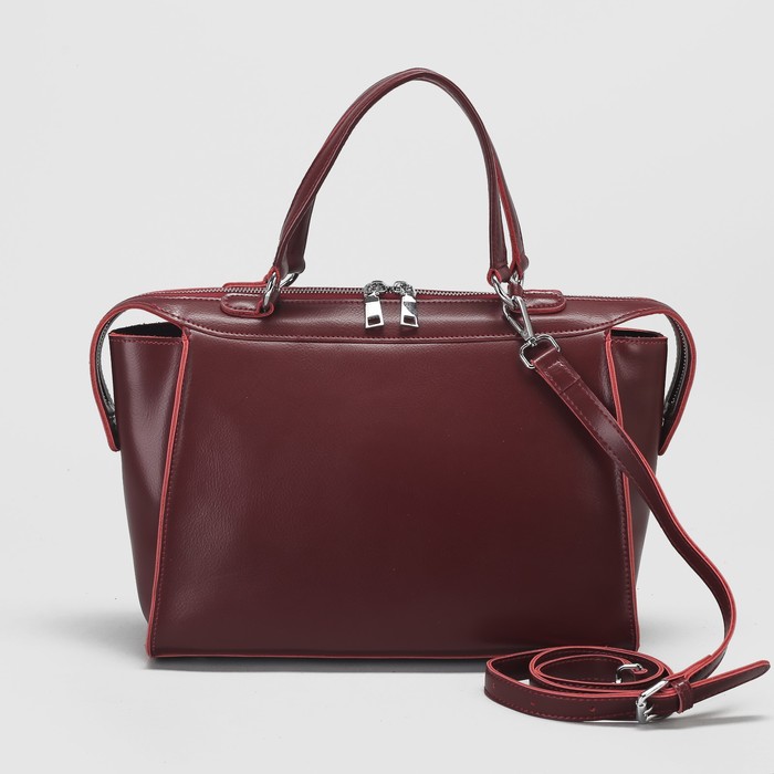 Сумка женская, отдел с перегородкой на молнии, наружный карман, длинный ремень, цвет бордовый