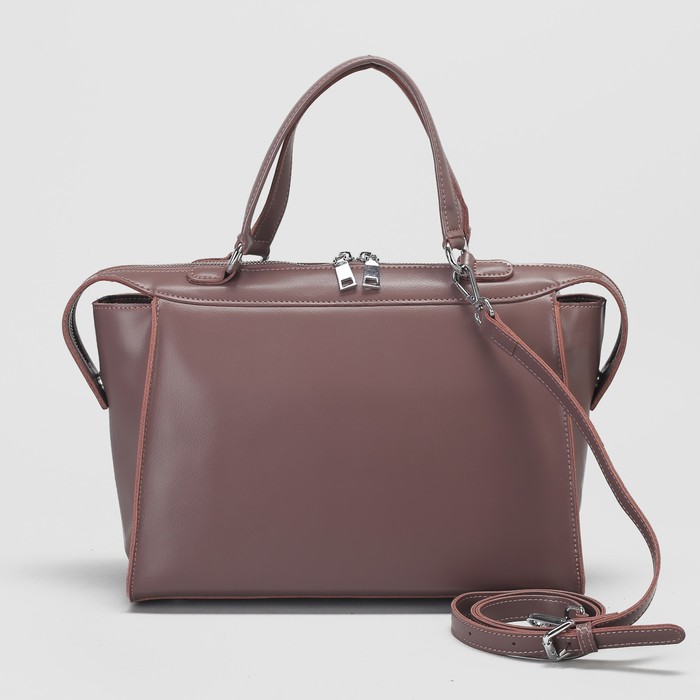 Сумка женская, отдел с перегородкой на молнии, наружный карман, длинный ремень, цвет пудровый