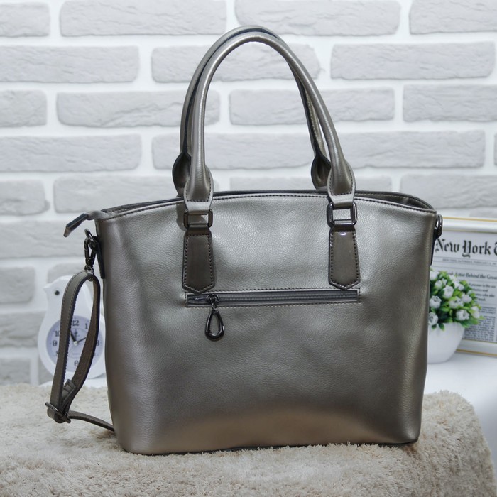 Сумка женская, отдел на молнии, наружный карман, длинный ремень, цвет серый