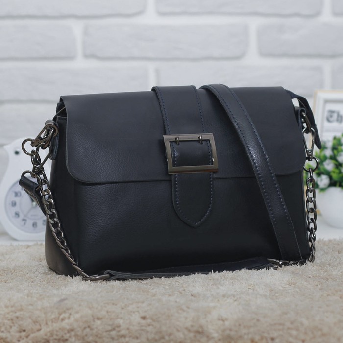 Сумка женская, 3 отдела на молниях, наружный карман, длинный ремень, цвет синий