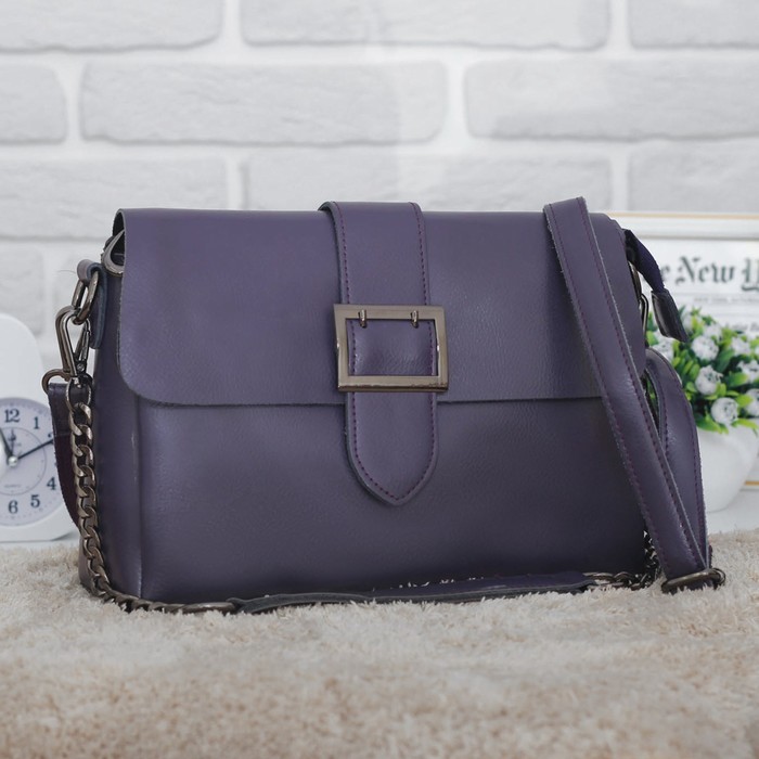 Сумка женская, 3 отдела на молниях, наружный карман, длинный ремень, цвет фиолетовый