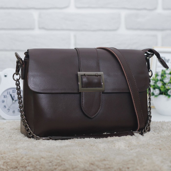 Сумка женская, 3 отдела на молниях, наружный карман, длинный ремень, цвет кофе