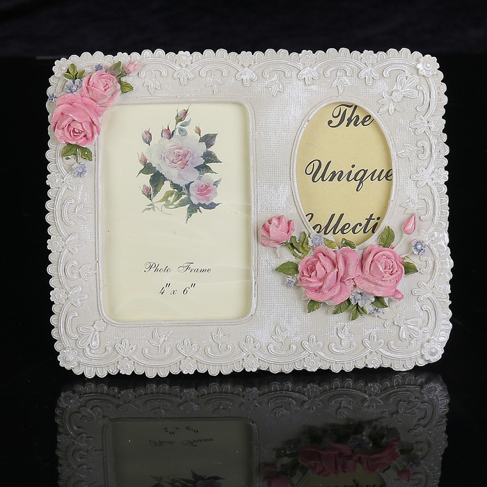 Фоторамка полистоун на 2 фото 5х8, 10х15 см "Нежность роз" 16,5х20 см