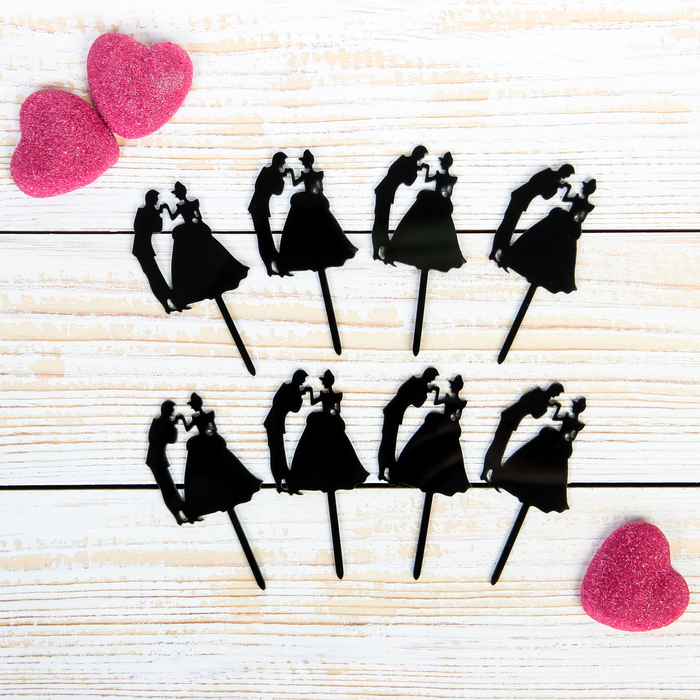 Набор топперов на пирожное "Бал", 8 шт, цвет черный