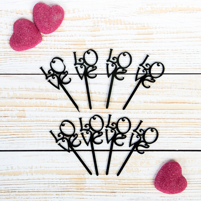 Набор топперов на пирожное "Любовь", 8 шт, цвет черный