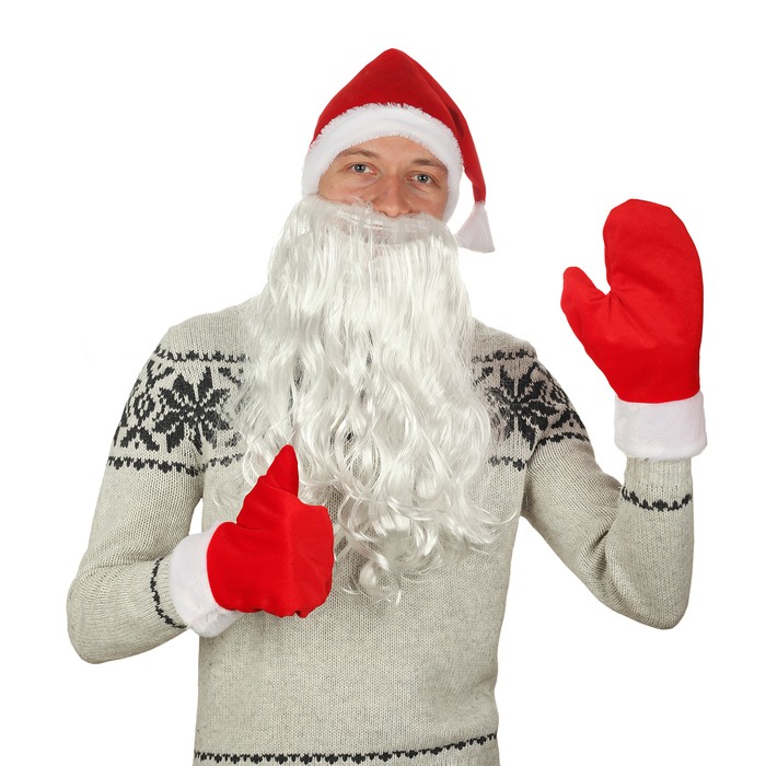 Набор"Деда Мороза"колпак красный,плюш,варежки,борода,обхват головы 54-58