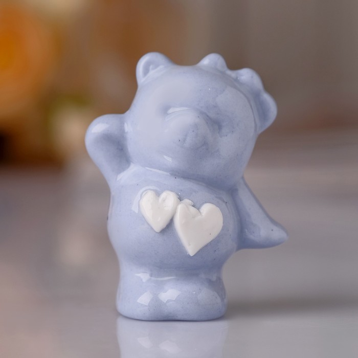 Сувенир керамика "Голубой медвежонок с сердечками" 6х3х4,5 см