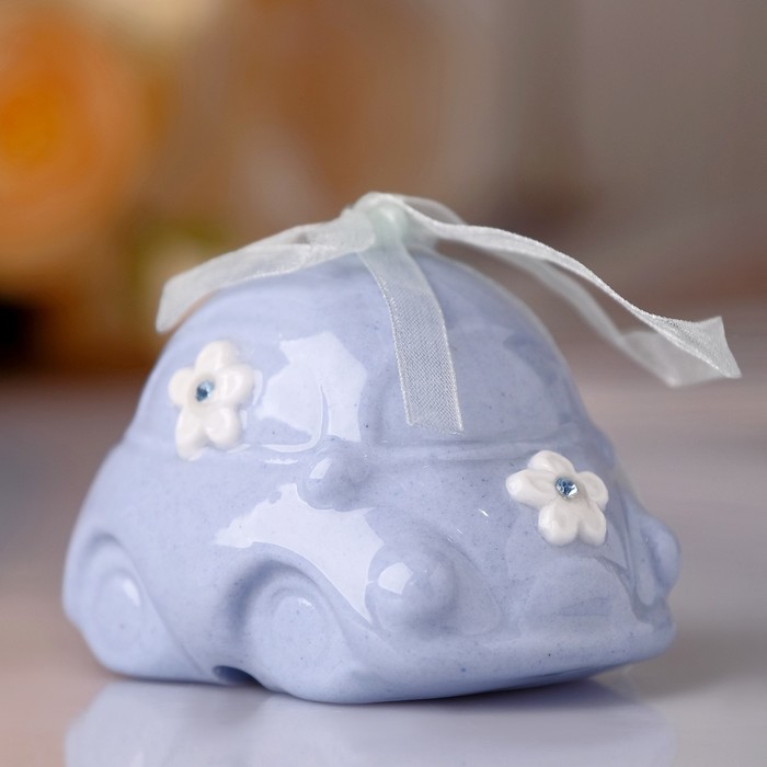 Сувенир керамика колокольчик "Голубая машинка" стразы 4,5х7х5 см