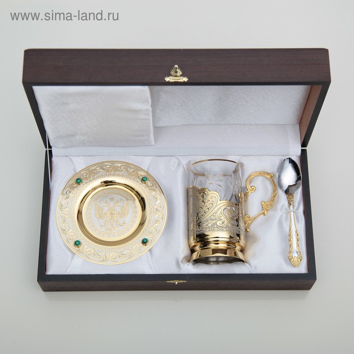 Чайный набор ГЕРБ РФ (подстаканник с блюдцем) подстаканник герб рф советский с чайной ложкой в картонной коробке