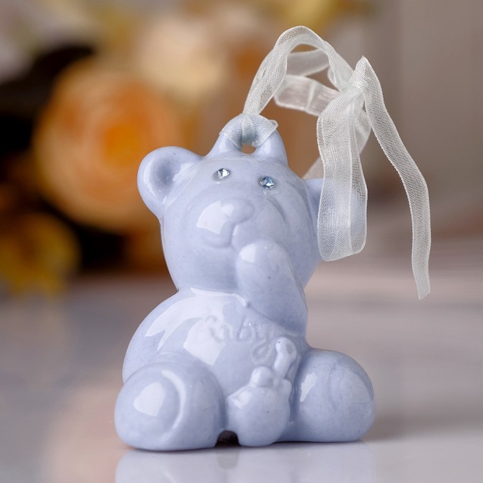 Сувенир керамика колокольчик "Голубой мишка" стразы 6,5х5,5х4 см