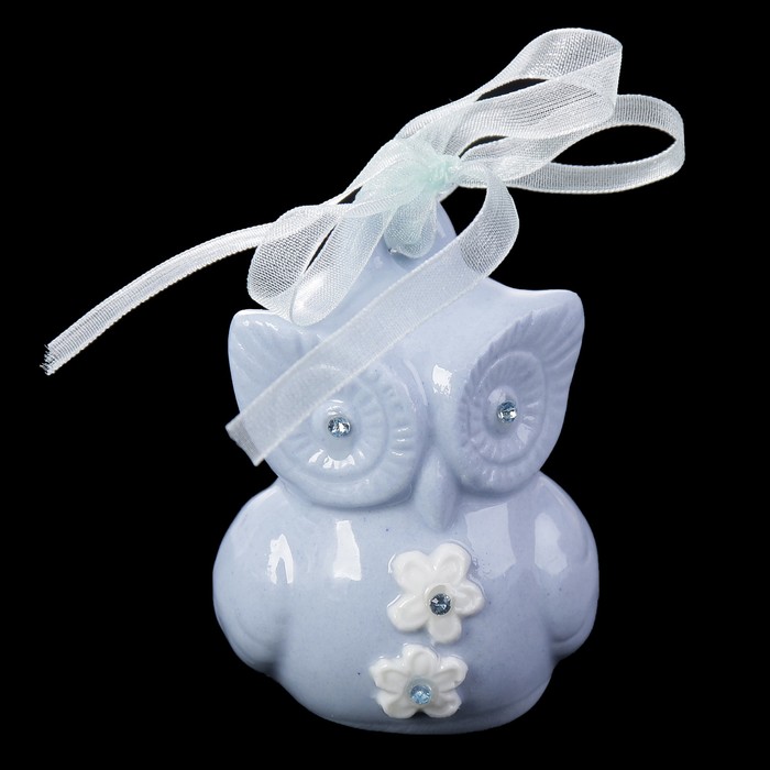 Сувенир керамика колокольчик "Голубая сова в цветочек" стразы 6х4,5х4,5 см