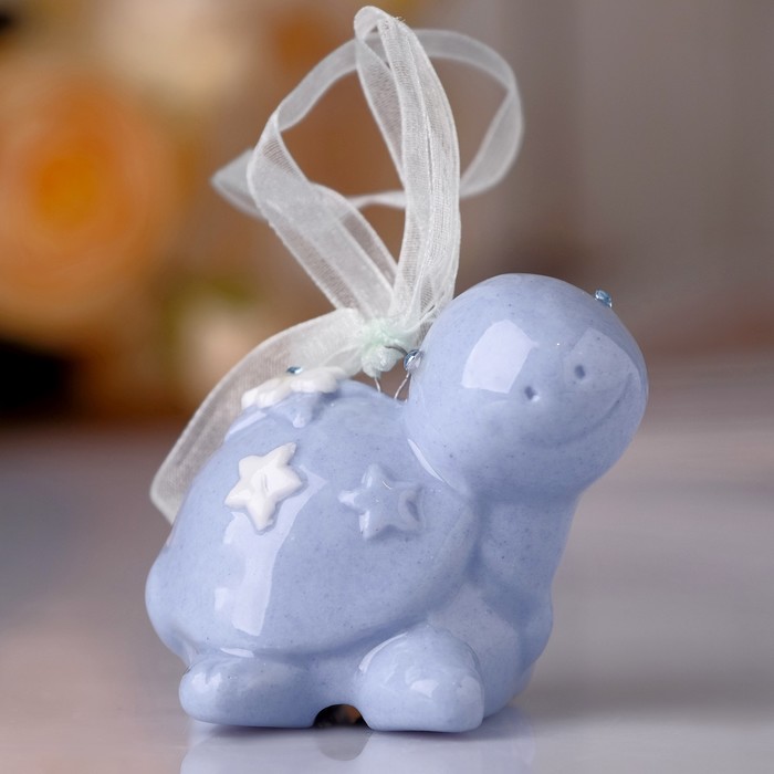 Сувенир керамика колокольчик "Голубая черепашка в звёздочку" стразы 5х6х4,5 см