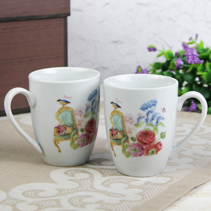 Набор кружек с ложечками 200 мл "Прованс", 2 шт, рисунок МИКС