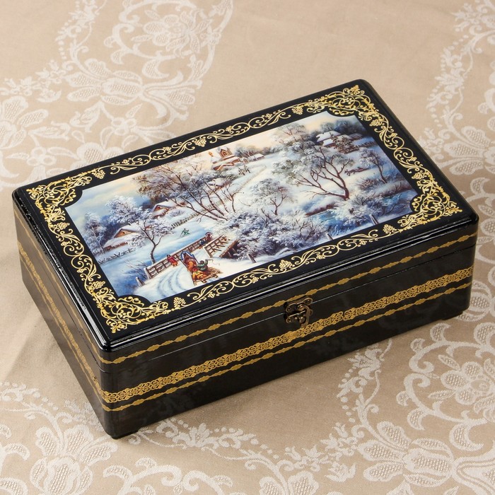 Шкатулка - сундук «Русская зима», 32×19,5×11 см, лаковая миниатюра
