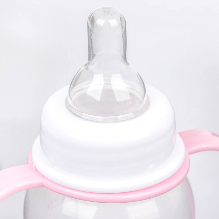 Бутылочка для кормления «Наша зайка» с ручками, 150 мл, от 0 мес., цвет розовый