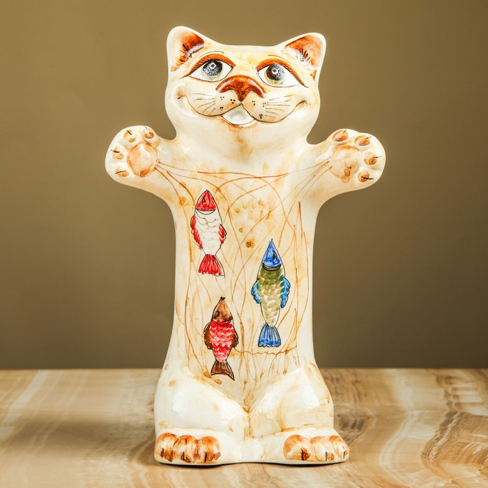 Фигурка "Кот-рыбак" майолика 20 см