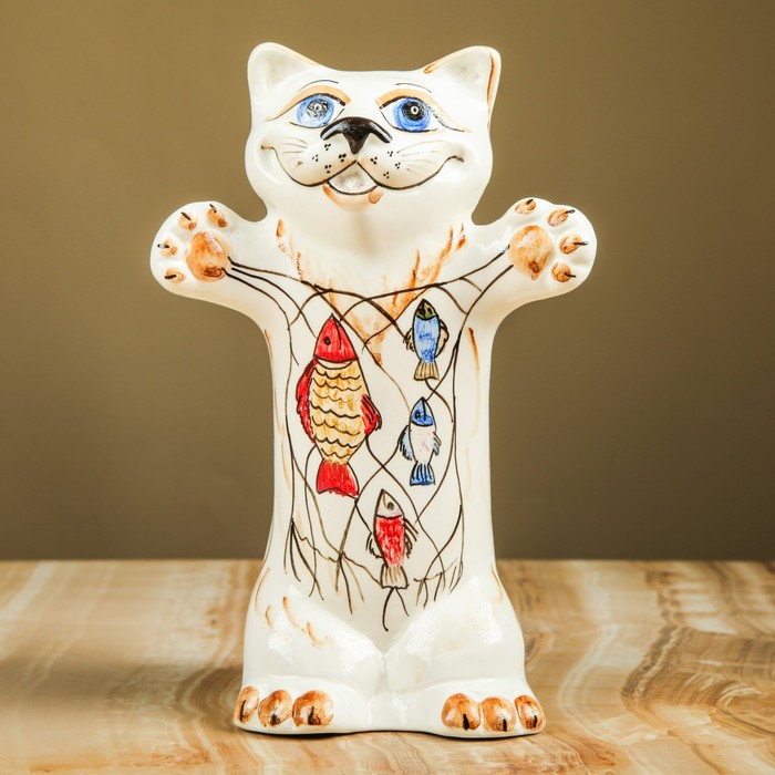 Фигурка "Кот-рыбак" майолика 20 см